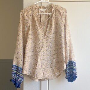 Veronica Beard Floral Puffed Long Sleeve Tie Front 100% Silk Top Size 6 Peasant